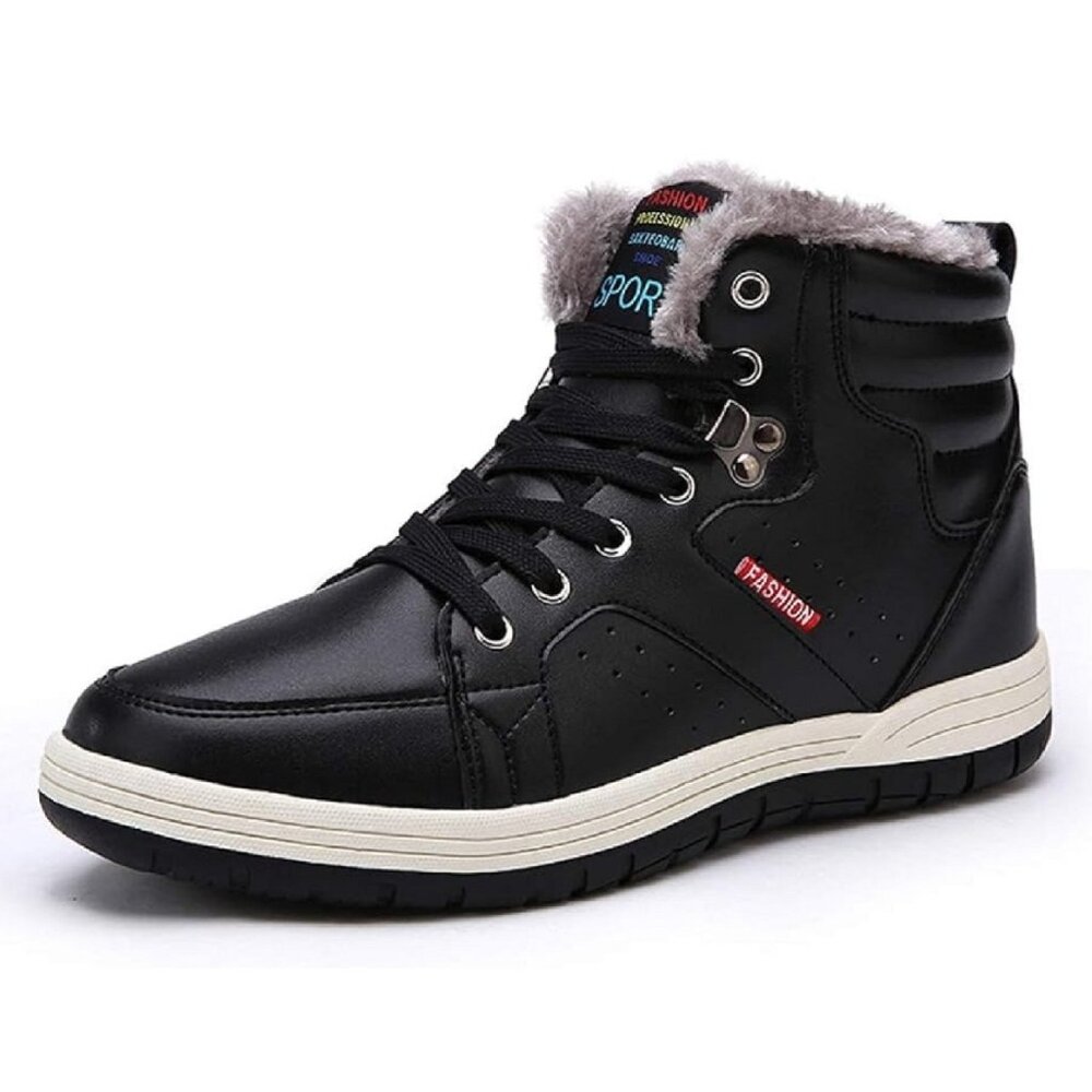 NWOT Mens High Top Lace-up Ankle PU Leather Boot Sneakers wFur Lining - Men's 12